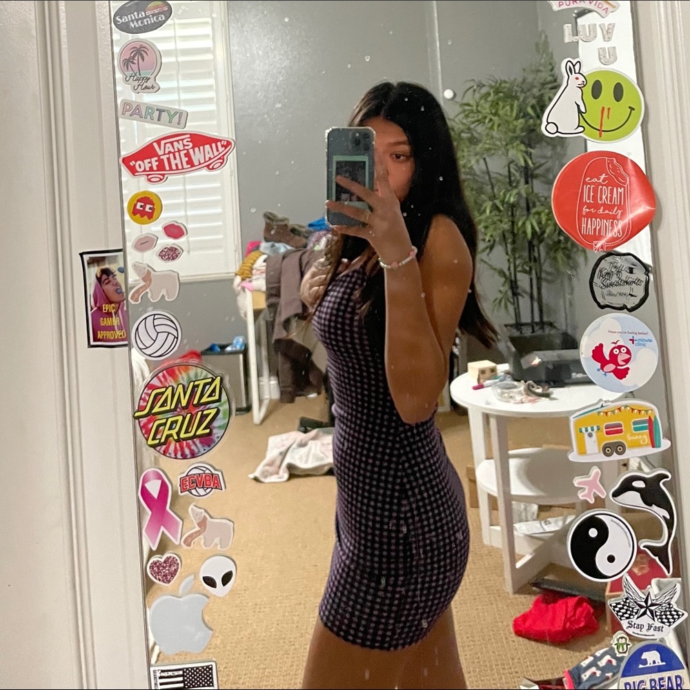 purple gingham h&m bodycon dress